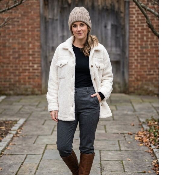 32 Degrees Jackets & Blazers - 32 Degrees Heat Cozy Sherpa Fleece Shacket Cream M/L